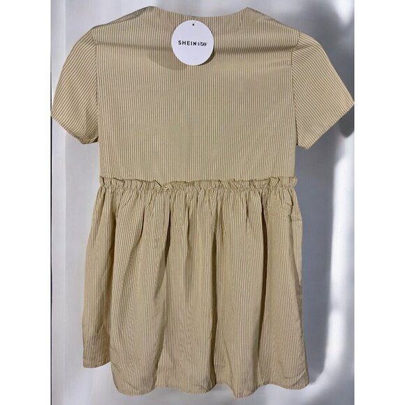 Shein Vcay Collection Curve 1XL NEW Babydoll V Neck Brown Striped Mini Dress - Picture 3 of 8